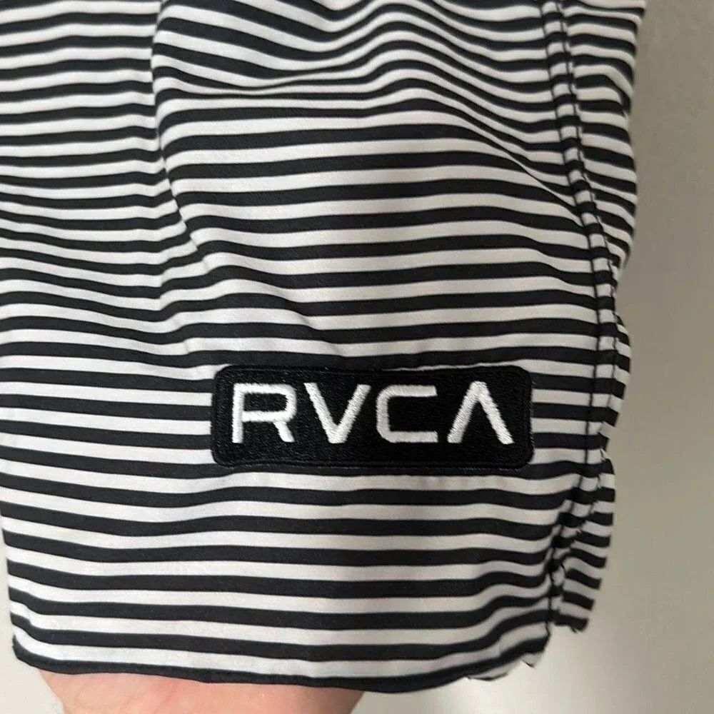 RVCA Mens Black White Striped Swim‎ Trunks Surf Boardshorts Size 28